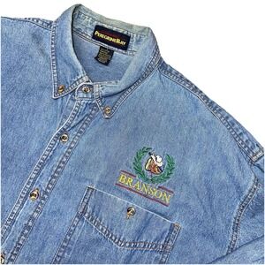 Vintage 90's Branson Button Up Denim Shirt Men's‎ L Cotton Embroidered Peregrine